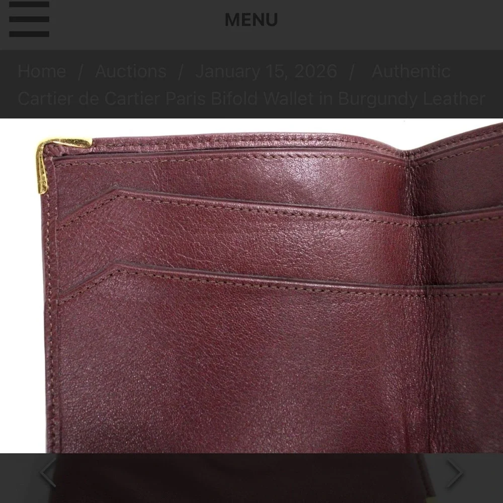 Authentic Cartier de Cartier Paris Bifold Wallet in Burgundy